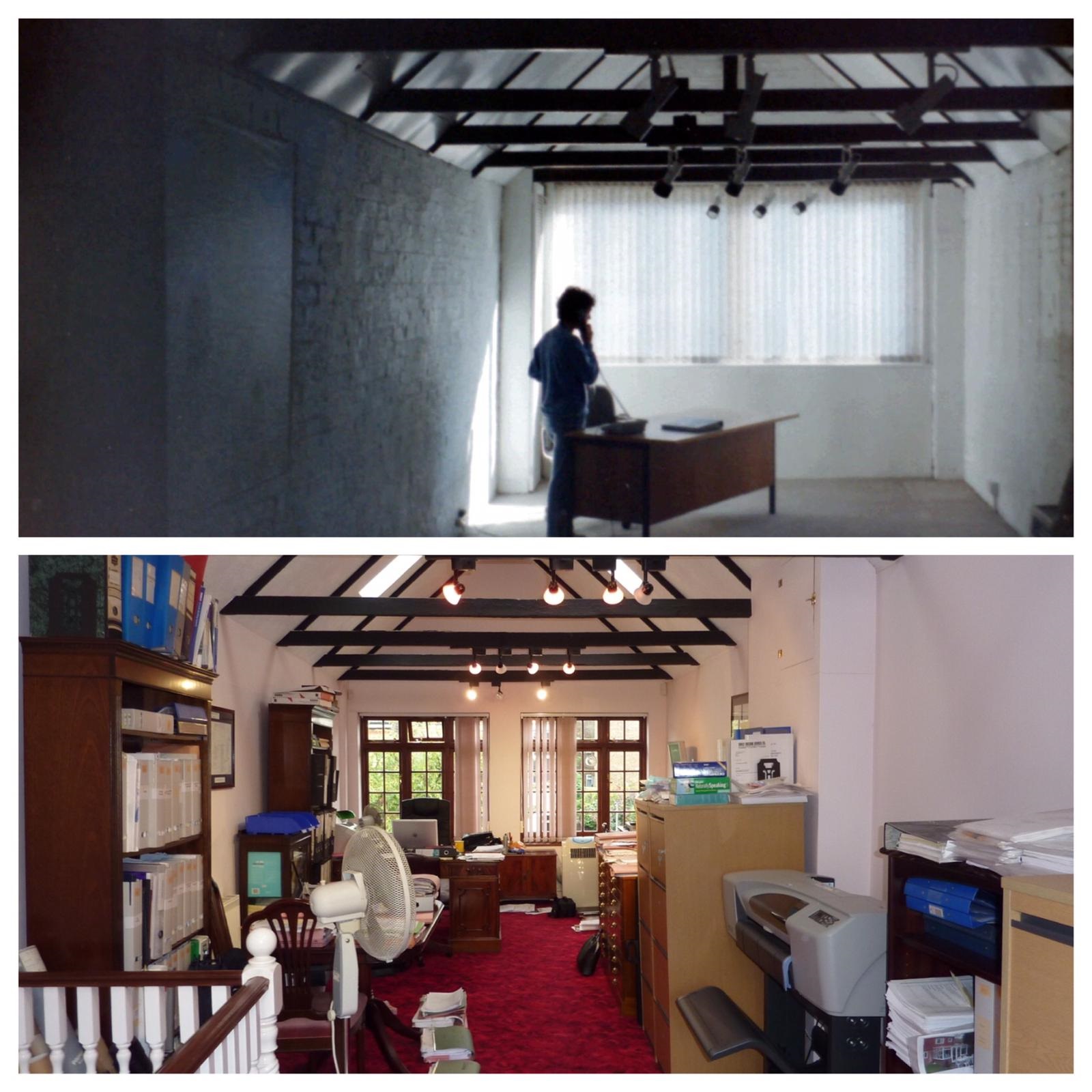 Before and afer photos of first floor of office renovation at Heathfield Road, Bromley