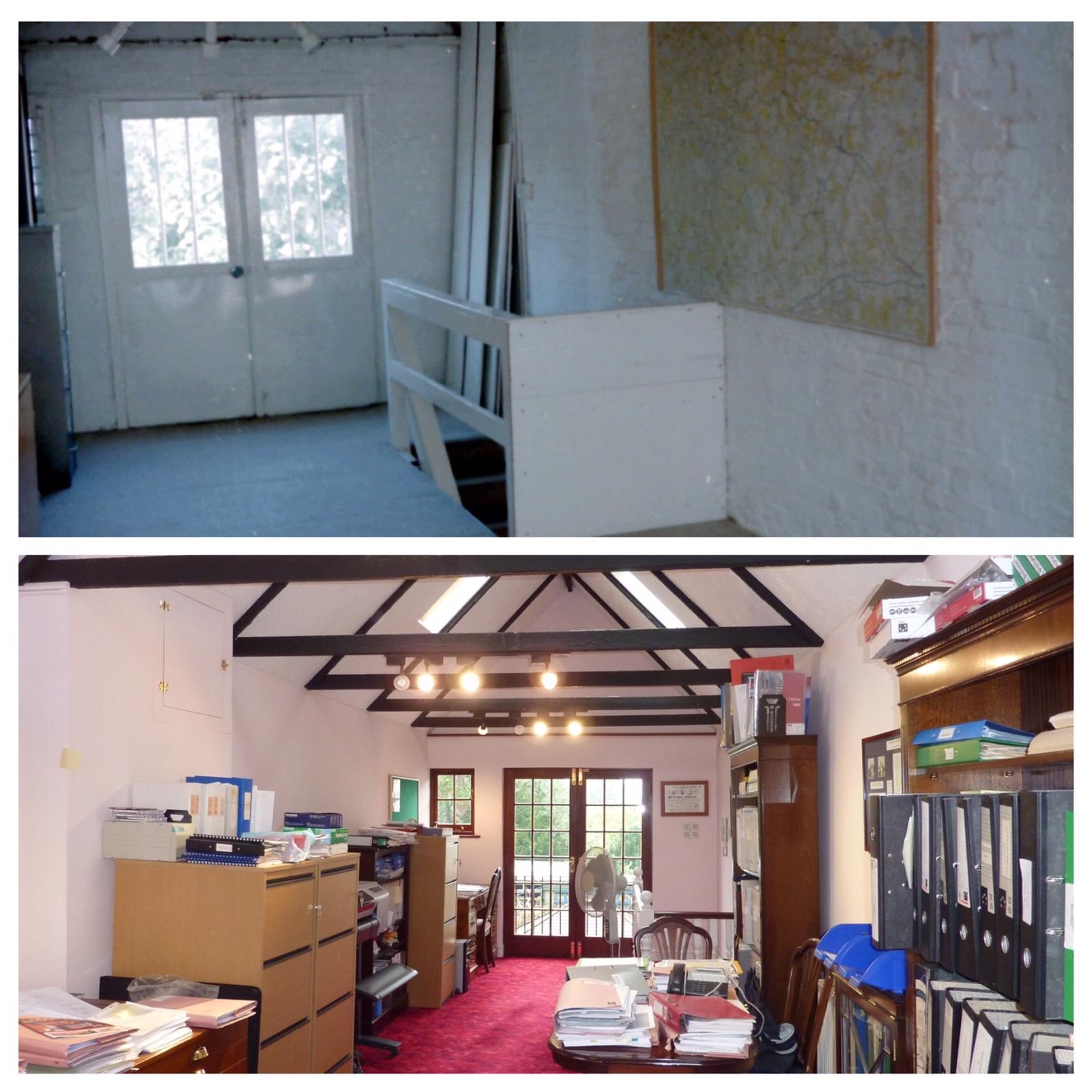Before and after photos of the first floor facing towards the rear of the building before adn after the works were undertaken, Heathfield Road Bromley